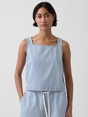 Gap UltraSoft Denim Stripe Crop Shell Tank Top Size XS